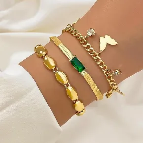 Fashionable Green Butterfly Pendant Bracelet Set 